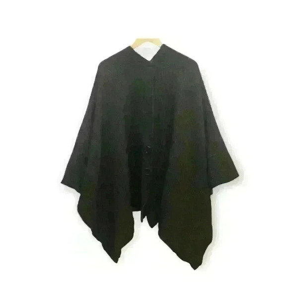 Maria Paola Calugi Italy Pinstripe Knit Wrap Wool Button Accent  Brown Black OS - Picture 2 of 10